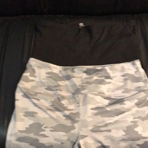 2 pairs activewear fitness pants. 1 grey camo -1 black